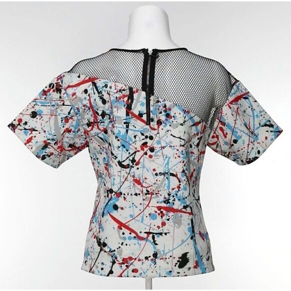 Sachin & Babi Multi Splatter Print Short Sleeve Top With Mesh - Picture 2 of 4